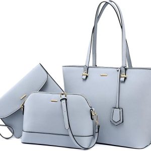 3Pcs Women Handbag Set, Tote Shoulder Bag + Crossbody Dome Bag + Envelope Clutch Purse, PU Leather Ladies Work Satchel Bag