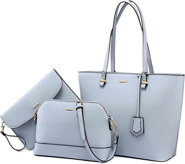 3Pcs Women Handbag Set, Tote Shoulder Bag + Crossbody Dome Bag + Envelope Clutch Purse, PU Leather Ladies Work Satchel Bag